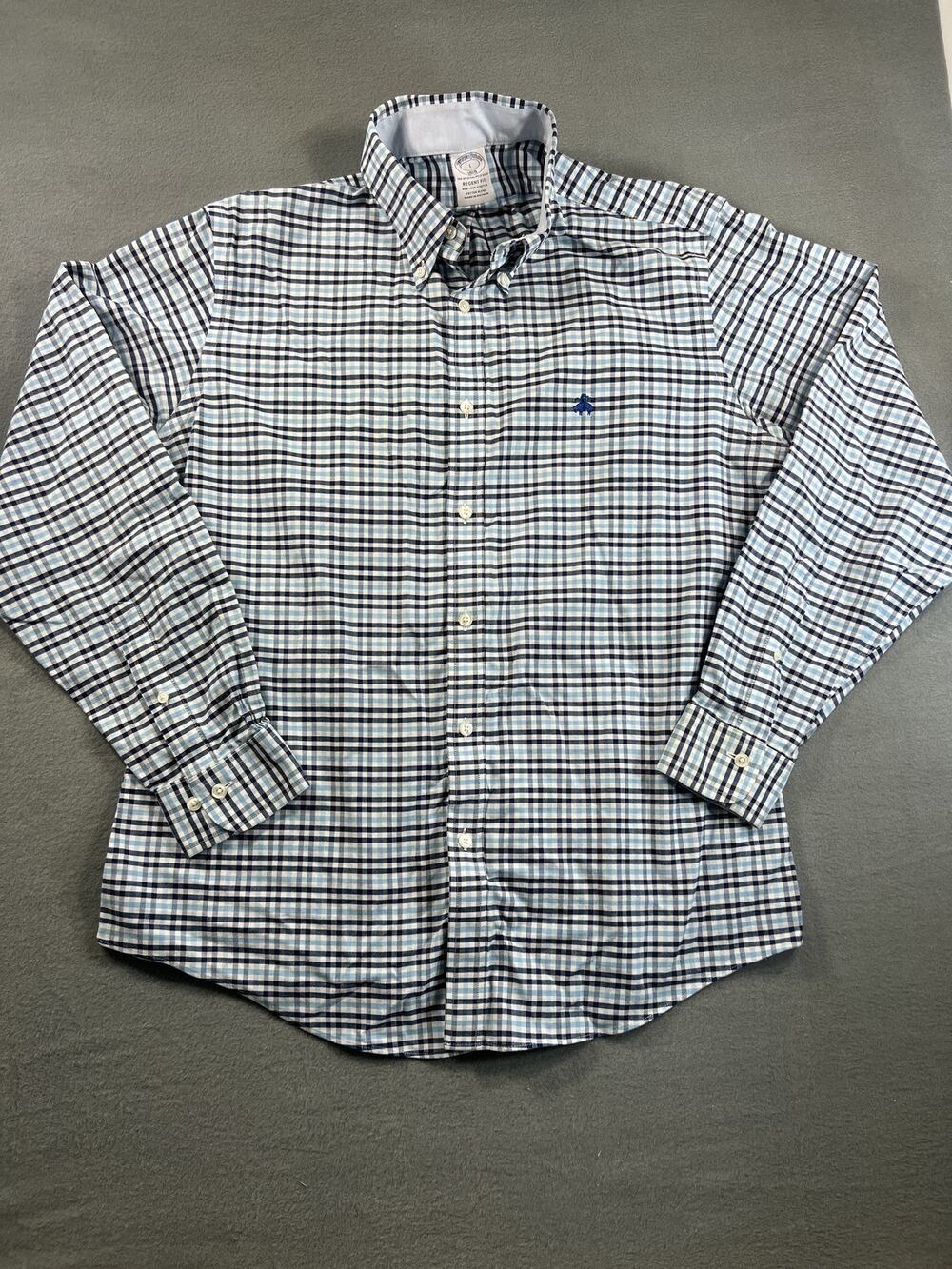 Brooks Brothers Regent Men's Large Blue Plaid Button-Up Shirt, Non-Iron